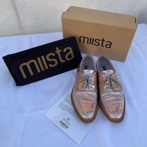 Miista Oxford-style gold iridescent lace shoes